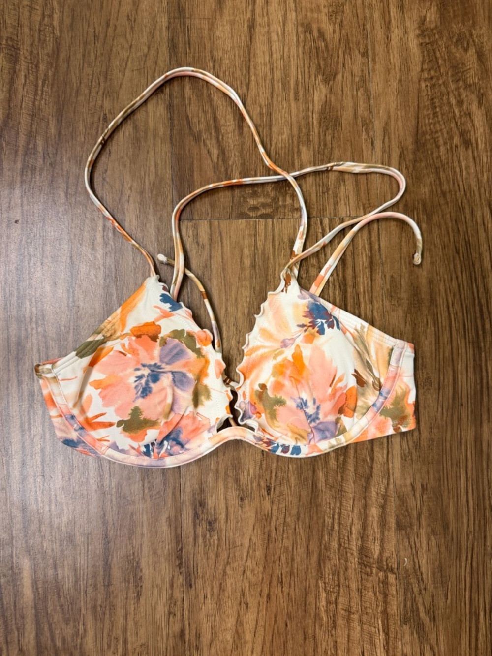 Shade & Shore Floral Underwire Bikini Top - Cream, Orange, Blue